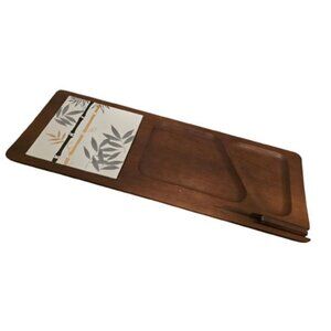 Vintage 1966 MCM Teak Serving Tray Bamboo Tile + Knife Charcuterie Never Used